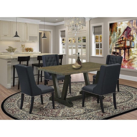 East West Furniture 5 Piece V-Style Dining Table Set - Wire Brush Black V676FO624-5